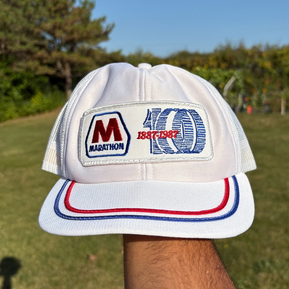 Marathon Gas 1987 Vintage 80s White Snapback Trucker Hat Cap OSFA Made in USA